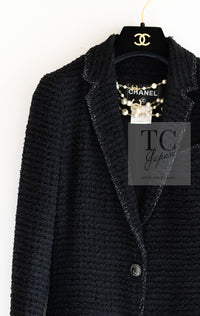 CHANEL 10S Black Silver Trim Cotton Tweed Jacket 34 シャネル ブラック シルバー トリム コットン ツイード ジャケット 即発