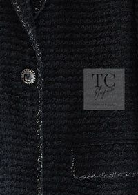 CHANEL 10S Black Silver Trim Cotton Tweed Jacket 34 シャネル ブラック シルバー トリム コットン ツイード ジャケット 即発