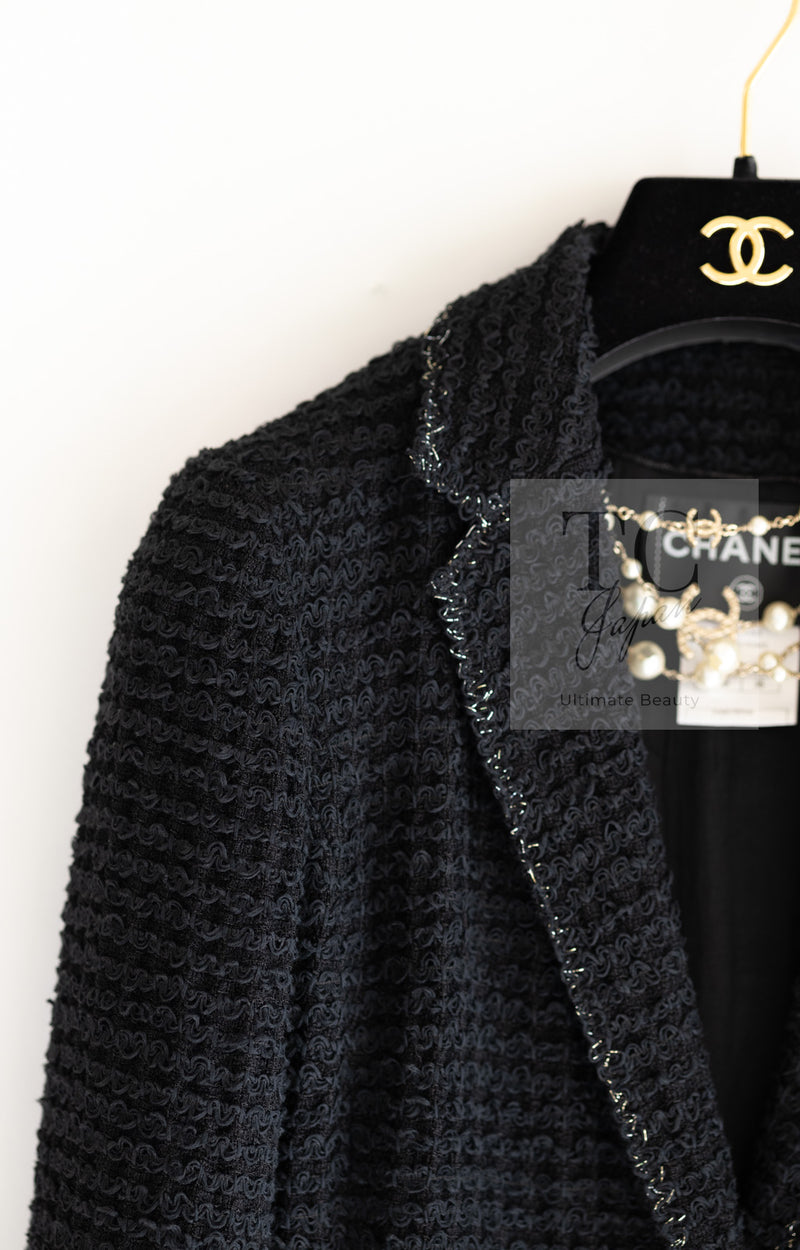 CHANEL 10S Black Silver Trim Cotton Tweed Jacket 34 シャネル ブラック シルバー トリム コットン ツイード ジャケット 即発