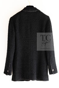 CHANEL 10S Black Silver Trim Cotton Tweed Jacket 34 シャネル ブラック シルバー トリム コットン ツイード ジャケット 即発