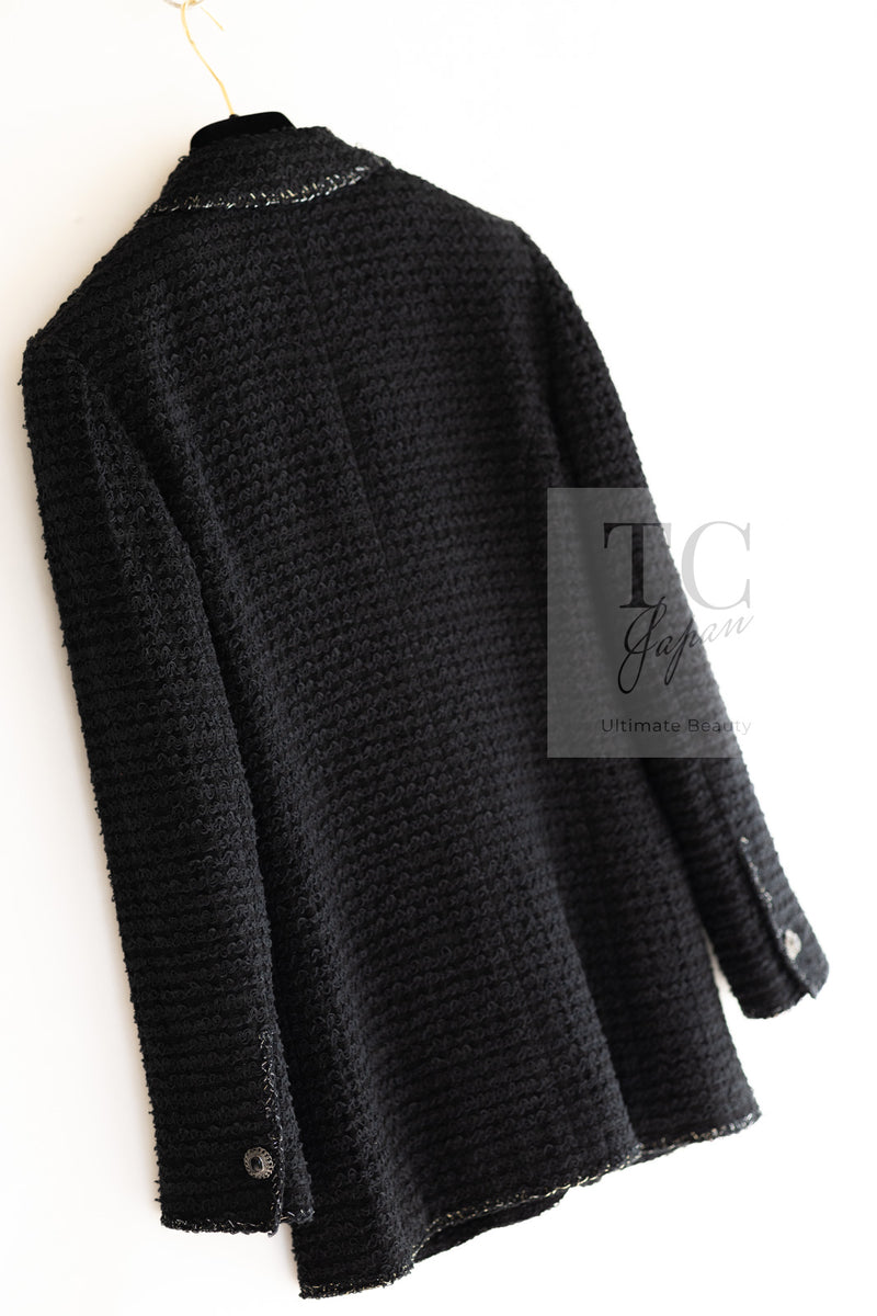 CHANEL 10S Black Silver Trim Cotton Tweed Jacket 34 シャネル ブラック シルバー トリム コットン ツイード ジャケット 即発