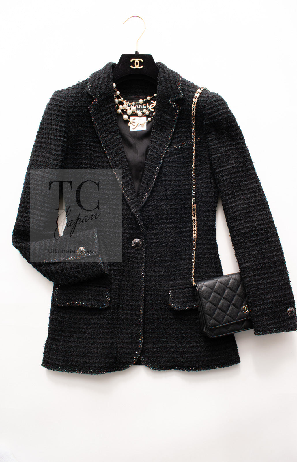 CHANEL 10S Black Silver Trim Cotton Tweed Jacket 34 シャネル ブラック シルバー トリム コットン  ツイード ジャケット 即発