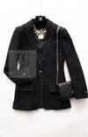 CHANEL 10S Black Silver Trim Cotton Tweed Jacket 34 シャネル ブラック シルバー トリム コットン ツイード ジャケット 即発