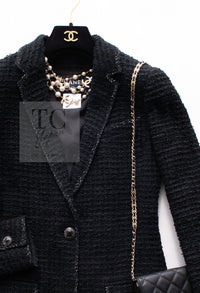 CHANEL 10S Black Silver Trim Cotton Tweed Jacket 34 シャネル ブラック シルバー トリム コットン ツイード ジャケット 即発