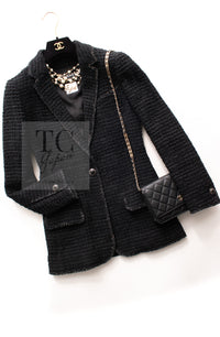 CHANEL 10S Black Silver Trim Cotton Tweed Jacket 34 シャネル ブラック シルバー トリム コットン ツイード ジャケット 即発