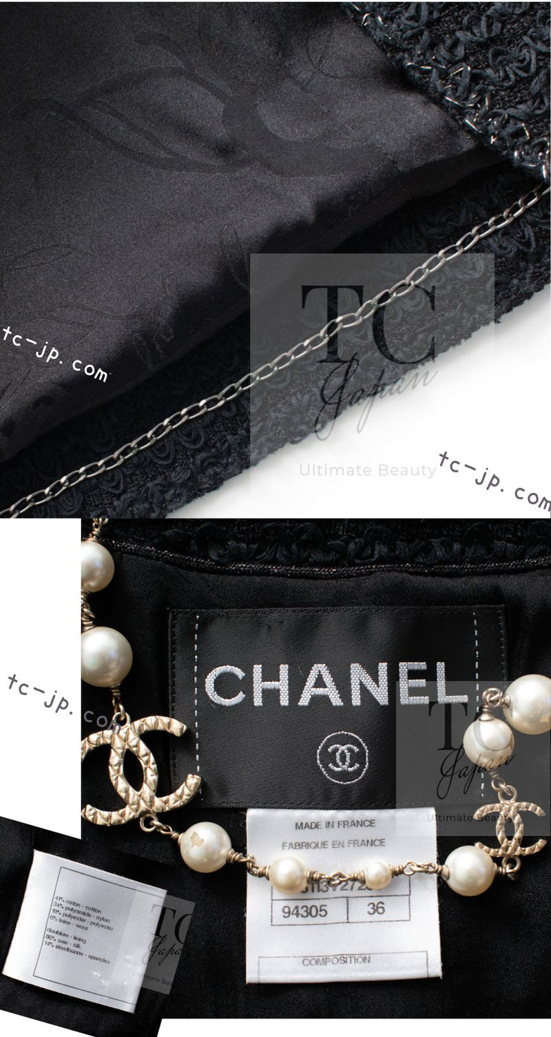 CHANEL 10S Black Silver Trim Cotton Tweed Jacket 34 シャネル ブラック シルバー トリム コットン ツイード ジャケット 即発