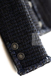 CHANEL 22PS Black Dark Navy Blue Lion Button Tweed Jacket 34 36 シャネル ブラック ダーク ネイビー ブルー ライオン ボタン ツイード ジャケット 即発