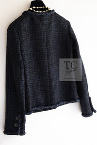 CHANEL 22PS Black Dark Navy Blue Lion Button Tweed Jacket 34 36 シャネル ブラック ダーク ネイビー ブルー ライオン ボタン ツイード ジャケット 即発