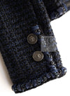 CHANEL 22PS Black Dark Navy Blue Lion Button Tweed Jacket 34 36 シャネル ブラック ダーク ネイビー ブルー ライオン ボタン ツイード ジャケット 即発