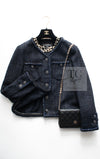 CHANEL 22PS Black Dark Navy Blue Lion Button Tweed Jacket 34 36 シャネル ブラック ダーク ネイビー ブルー ライオン ボタン ツイード ジャケット 即発