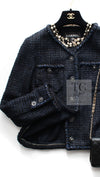 CHANEL 22PS Black Dark Navy Blue Lion Button Tweed Jacket 34 36 シャネル ブラック ダーク ネイビー ブルー ライオン ボタン ツイード ジャケット 即発