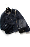 CHANEL 22PS Black Dark Navy Blue Lion Button Tweed Jacket 34 36 シャネル ブラック ダーク ネイビー ブルー ライオン ボタン ツイード ジャケット 即発