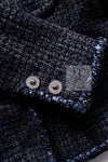 CHANEL 22PS Black Dark Navy Blue Lion Button Tweed Jacket 34 36 シャネル ブラック ダーク ネイビー ブルー ライオン ボタン ツイード ジャケット 即発