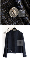 CHANEL 22PS Black Dark Navy Blue Lion Button Tweed Jacket 34 36 シャネル ブラック ダーク ネイビー ブルー ライオン ボタン ツイード ジャケット 即発