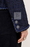 CHANEL 22PS Black Dark Navy Blue Lion Button Tweed Jacket 34 36 シャネル ブラック ダーク ネイビー ブルー ライオン ボタン ツイード ジャケット 即発