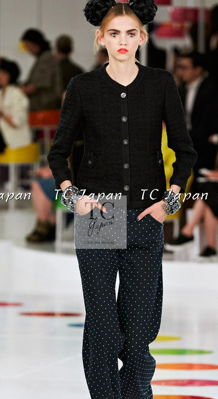 シャネル リトル ブラック ジャケット CHANEL 16C コットン ツイード ノーカラー カール・ラガーフェルド 36