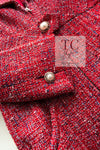 CHANEL 19PS Red Pearl Logo Buttons Tweed Jacket 38 シャネル レッド パール ロゴ ボタン ツイード ジャケット 即発