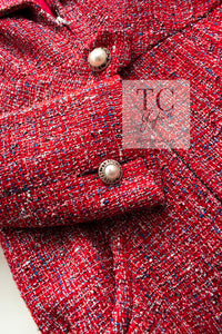 CHANEL 19PS Red Pearl Logo Buttons Tweed Jacket 38 46 シャネル レッド パール ロゴ ボタン ツイード ジャケット 即発