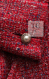 CHANEL 19PS Red Pearl Logo Buttons Tweed Jacket 38 シャネル レッド パール ロゴ ボタン ツイード ジャケット 即発