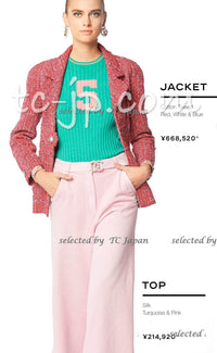 CHANEL 19PS Red Pearl Logo Buttons Tweed Jacket 38 46 シャネル レッド パール ロゴ ボタン ツイード ジャケット 即発