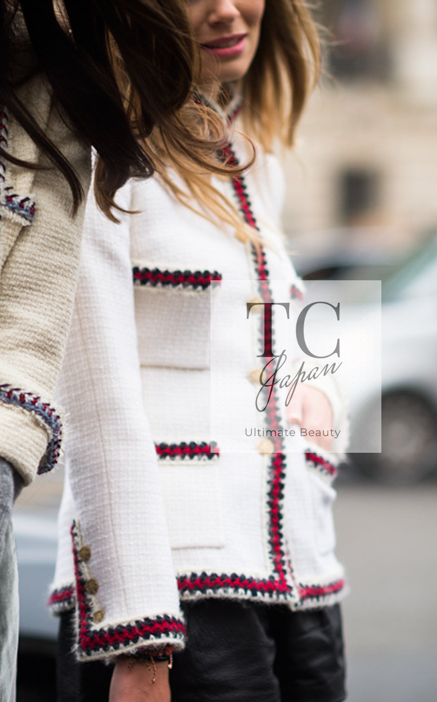 CHANEL 10PF Ivory Blade Trim Wool Tweed Jacket 38 シャネル アイボリー ブレイド トリム ウール ツイード ジャケット 即発
