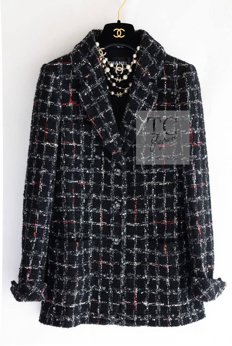 CHANEL 22A Black Multicolor Rhinestone Buttons Tweed Jacket 34 36 シャネル ブラック マルチカラー コットン ウール ラインストーン ボタン ツイード ジャケット 即発