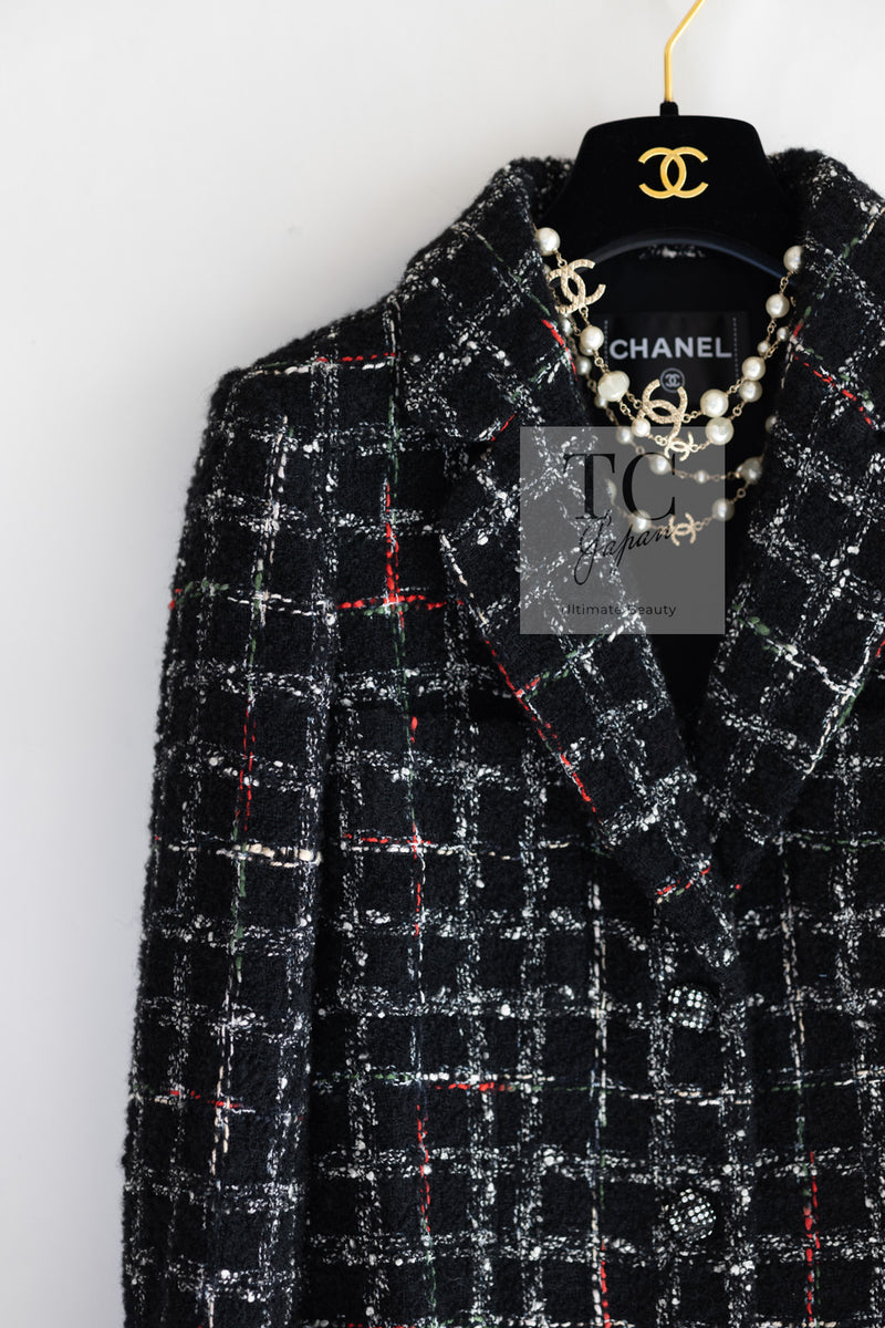 CHANEL 22A Black Multicolor Rhinestone Buttons Tweed Jacket 34 36 シャネル ブラック マルチカラー コットン ウール ラインストーン ボタン ツイード ジャケット 即発