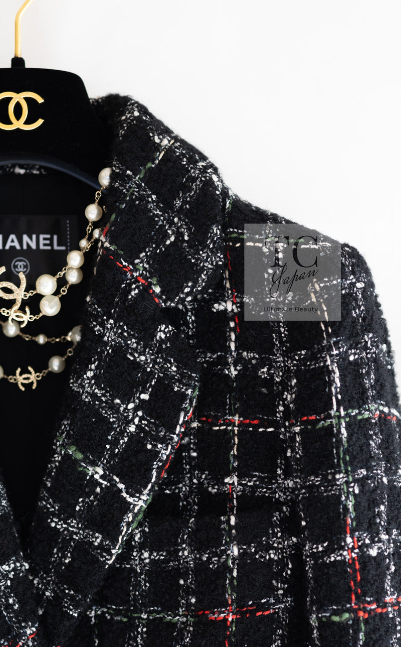 CHANEL 22A Black Multicolor Rhinestone Buttons Tweed Jacket 34 36 シャネル ブラック マルチカラー コットン ウール ラインストーン ボタン ツイード ジャケット 即発