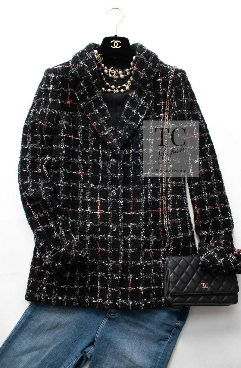 CHANEL 22A Black Multicolor Rhinestone Buttons Tweed Jacket 34 36 シャネル ブラック マルチカラー コットン ウール ラインストーン ボタン ツイード ジャケット 即発