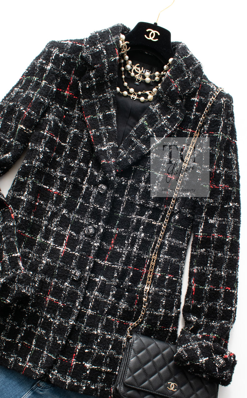 CHANEL 22A Black Multicolor Rhinestone Buttons Tweed Jacket 34 36 シャネル ブラック マルチカラー コットン ウール ラインストーン ボタン ツイード ジャケット 即発