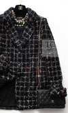 CHANEL 22A Black Multicolor Rhinestone Buttons Tweed Jacket 34 36 シャネル ブラック マルチカラー コットン ウール ラインストーン ボタン ツイード ジャケット 即発