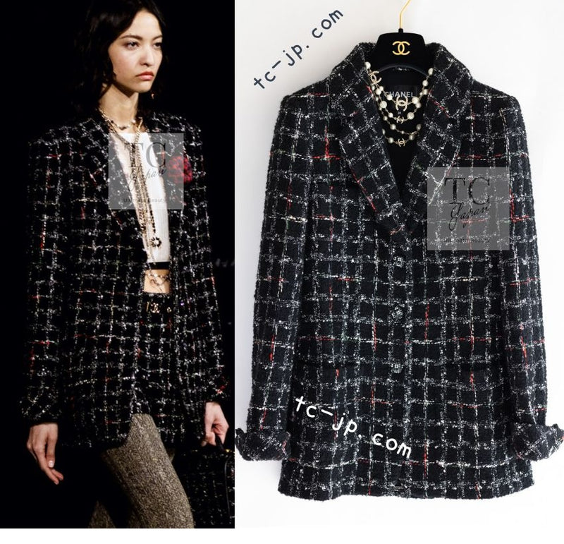 CHANEL 22A Black Multicolor Rhinestone Buttons Tweed Jacket 34 36 シャネル ブラック マルチカラー コットン ウール ラインストーン ボタン ツイード ジャケット 即発