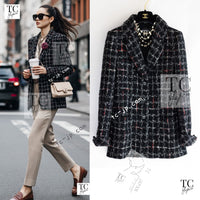 CHANEL 22A Black Multicolor Rhinestone Buttons Tweed Jacket 40 シャネル ブラック マルチカラー コットン ウール ラインストーン ボタン ツイード ジャケット 即発