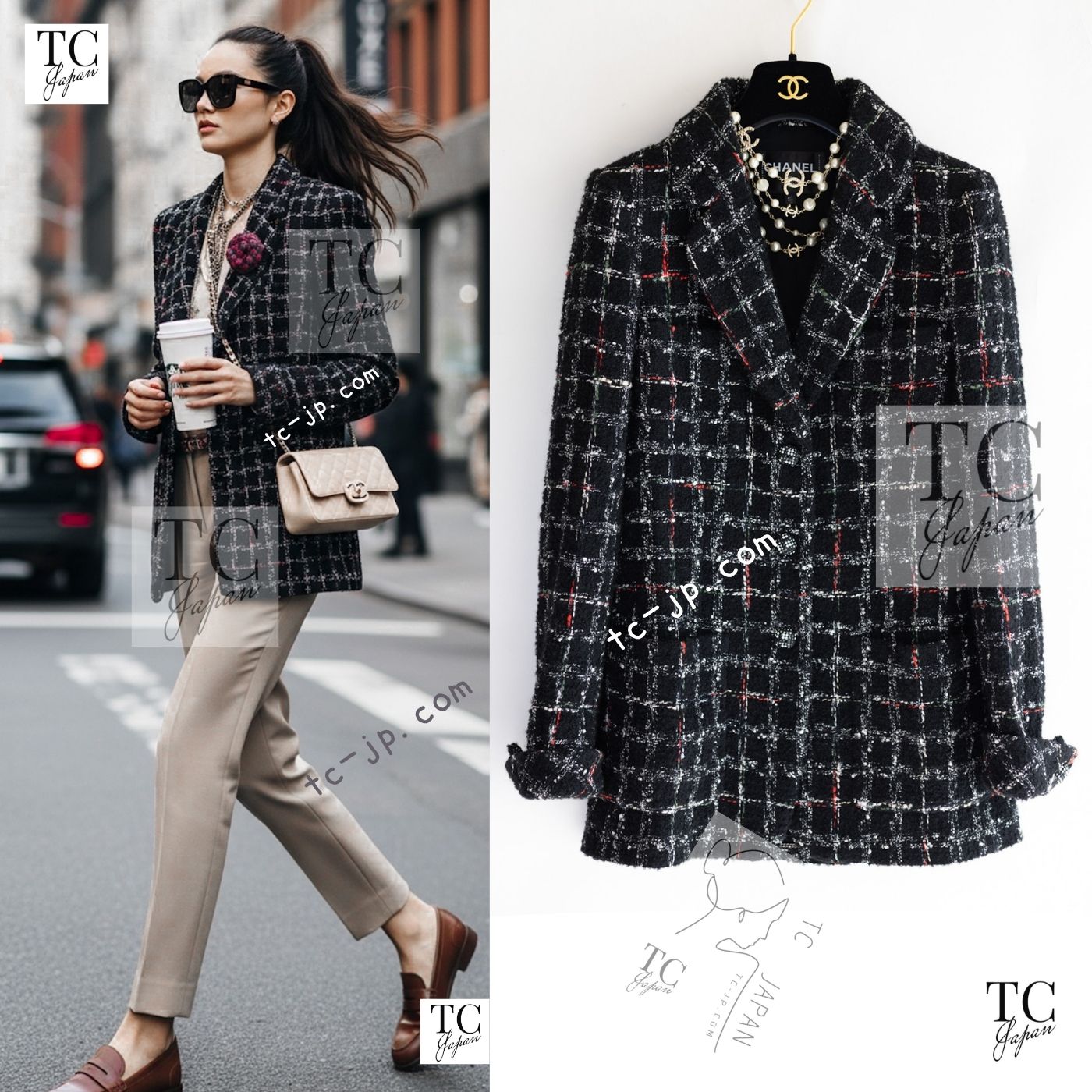 CHANEL 22A Black Multicolor Rhinestone Buttons Tweed Jacket 40 シャネル ブラック マルチカラー コットン ウール ラインストーン ボタン ツイード ジャケット 即発