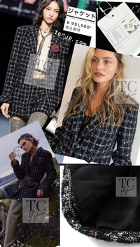 CHANEL 22A Black Multicolor Rhinestone Buttons Tweed Jacket 40 シャネル ブラック マルチカラー コットン ウール ラインストーン ボタン ツイード ジャケット 即発