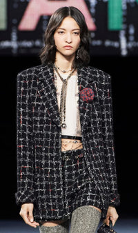 CHANEL 22A Black Multicolor Rhinestone Buttons Tweed Jacket 34 36 シャネル ブラック マルチカラー コットン ウール ラインストーン ボタン ツイード ジャケット 即発