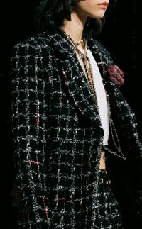 CHANEL 22A Black Multicolor Rhinestone Buttons Tweed Jacket 34 36 シャネル ブラック マルチカラー コットン ウール ラインストーン ボタン ツイード ジャケット 即発