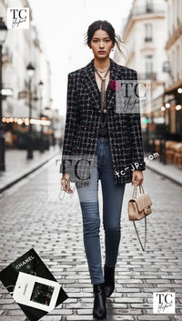 CHANEL 22A Black Multicolor Rhinestone Buttons Tweed Jacket 40 シャネル ブラック マルチカラー コットン ウール ラインストーン ボタン ツイード ジャケット 即発