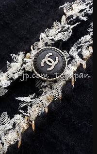 CHANEL 11A Black Navy Gold Chain Trimming Jacket Coat 36 シャネル ブラック ネイビー ゴールド チェーン トリミング ジャケット コート