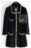 CHANEL 11A Black Navy Gold Chain Trimming Jacket Coat 36 シャネル ブラック ネイビー ゴールド チェーン トリミング ジャケット コート 即発