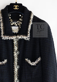 CHANEL 11A Black Navy Gold Chain Trimming Jacket Coat 36 シャネル ブラック ネイビー ゴールド チェーン トリミング ジャケット コート 即発