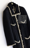 CHANEL 11A Black Dark Navy Gold Chain Trimming Jacket Coat 38 シャネル ブラック ダーク ネイビー ゴールド チェーン トリミング ジャケット コート