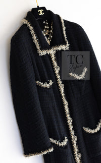 CHANEL 11A Black Dark Navy Gold Chain Trimming Jacket Coat 38 シャネル ブラック ダーク ネイビー ゴールド チェーン トリミング ジャケット コート