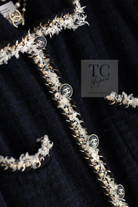 CHANEL 11A Black Dark Navy Gold Chain Trimming Jacket Coat 34 シャネル ブラック ダーク ネイビー ゴールド チェーン トリミング ジャケット コート 即発