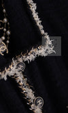CHANEL 11A Black Dark Navy Gold Chain Trimming Jacket Coat 38 シャネル ブラック ダーク ネイビー ゴールド チェーン トリミング ジャケット コート