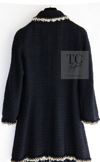 CHANEL 11A Black Dark Navy Gold Chain Trimming Jacket Coat 34 シャネル ブラック ダーク ネイビー ゴールド チェーン トリミング ジャケット コート