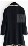 CHANEL 11A Black Dark Navy Gold Chain Trimming Jacket Coat 38 シャネル ブラック ダーク ネイビー ゴールド チェーン トリミング ジャケット コート