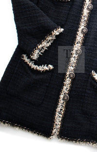 CHANEL 11A Black Navy Gold Chain Trimming Jacket Coat 36 シャネル ブラック ネイビー ゴールド チェーン トリミング ジャケット コート 即発