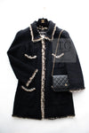 CHANEL 11A Black Dark Navy Gold Chain Trimming Jacket Coat 38 シャネル ブラック ダーク ネイビー ゴールド チェーン トリミング ジャケット コート