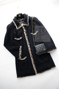 CHANEL 11A Black Navy Gold Chain Trimming Jacket Coat 36 シャネル ブラック ネイビー ゴールド チェーン トリミング ジャケット コート 即発